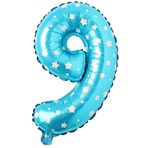 PARTİ VİTRİNİ 9 Rakamlı 16 İnç Mavi Yıldızlı Folyo Balon 36 CM (Mavi)