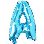 PARTİ VİTRİNİ A Harfi 16 İnç Mavi Yıldızlı Renk Folyo Balon 36 CM (Mavi)