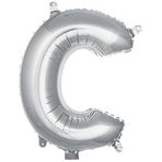 PARTİ VİTRİNİ C Harfi 16 İnç Gümüş Renk Folyo Balon 36 CM (Gümüş)