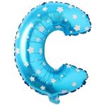 PARTİ VİTRİNİ C Harfi 16 İnç Mavi Yıldızlı Renk Folyo Balon 36 CM (Mavi)