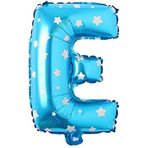 PARTİ VİTRİNİ E Harfi 16 İnç Mavi Yıldızlı Renk Folyo Balon 36 CM (Mavi)
