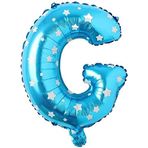 PARTİ VİTRİNİ G Harfi 16 İnç Mavi Yıldızlı Renk Folyo Balon 36 CM (Mavi)
