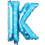 PARTİ VİTRİNİ K Harfi 16 İnç Mavi Yıldızlı Renk Folyo Balon 36 CM (Mavi)