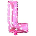 PARTİ VİTRİNİ L Harfi 16 İnç Pembe Kalpli Renk Folyo Balon 36 CM (Pembe)