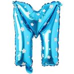 PARTİ VİTRİNİ M Harfi 16 İnç Mavi Yıldızlı Renk Folyo Balon 36 CM (Mavi)
