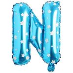 PARTİ VİTRİNİ N Harfi 16 İnç Mavi Yıldızlı Renk Folyo Balon 36 CM (Mavi)