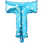 PARTİ VİTRİNİ T Harfi 16 İnç Mavi Yıldızlı Renk Folyo Balon 36 CM (Mavi)
