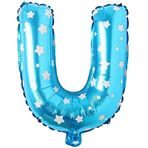 PARTİ VİTRİNİ U Harfi 16 İnç Mavi Yıldızlı Renk Folyo Balon 36 CM (Mavi)