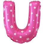 PARTİ VİTRİNİ U Harfi 16 İnç Pembe Kalpli Renk Folyo Balon 36 CM (Pembe)