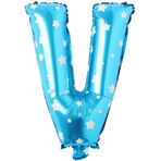 PARTİ VİTRİNİ V Harfi 16 İnç Mavi Yıldızlı Renk Folyo Balon 36 CM (Mavi)