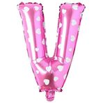 PARTİ VİTRİNİ V Harfi 16 İnç Pembe Kalpli Renk Folyo Balon 36 CM (Pembe)