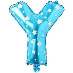 PARTİ VİTRİNİ Y Harfi 16 İnç Mavi Yıldızlı Renk Folyo Balon 36 CM (Mavi)