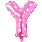 PARTİ VİTRİNİ Y Harfi 16 İnç Pembe Kalpli Renk Folyo Balon 36 CM (Pembe)