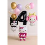 PARTİAVM 4 Yaş Hello Kitty + My Melody + Kuromi Balon Set Doğum Günü Balon Seti Altın Pullu Şeffaf Balon