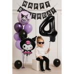 PARTİAVM 4 Yaş Kuromi Temalı Doğum Günü Balon Seti Siyah Rakam Happy Birthday Banner Uçan Balon