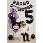 PARTİAVM 5 Yaş Kuromi Temalı Doğum Günü Balon Seti Siyah Rakam Happy Birthday Banner Uçan Balon