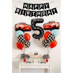 PARTİAVM 5 Yaş Şimşek Araba Doğum Günü Parti Seti Siyah Rakam Balon Happy Birthday Banner Arabalar Set