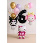 PARTİAVM 6 Yaş Hello Kitty + My Melody + Kuromi Balon Set Doğum Günü Balon Seti Altın Pullu Şeffaf Balon
