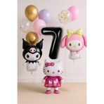 PARTİAVM 7 Yaş Hello Kitty + My Melody + Kuromi Balon Set Doğum Günü Balon Seti Altın Pullu Şeffaf Balon
