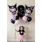 PARTİAVM 8 Yaş Kuromili Balon Set Doğum Günü Balon Set Siyah Rakam Balon Helyum Uyumlu Uçan Balon Full Set