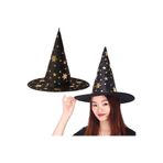 partidolu Yıldız Desenli Cadı Şapkası Siyah Renk Yetişkin 1 Adet Halloween