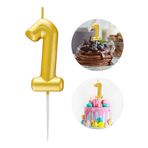 Partifabrik 1 Yaş Gold Rakam Mum Altın Renk Doğum Günü Pasta Mumu 12 Cm