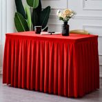 Partiler için Kırmızı Kadife Masa Eteği Doğum Günleri ve Sergiler 180x45x75 cm Dikdörtgen Pileli Masa Örtüsü Düz Renk Basit Tasarım Etkinlikler ve Toplantılar için Mükemmel