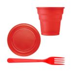 Partimanya Kırmızı Plastik 16 Kişilik Tabak Bardak Çatal Set