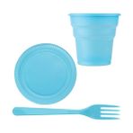 Partimanya Mavi Plastik 16 Kişilik Tabak Bardak Çatal Set
