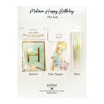 partince 3'lü Set Happy Birthday Yazısı Banner Makaron Renk Pasta Süsü Cake Topper Ve Spiral Mum Parti Seti