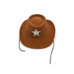 PARTİPORT Taba Kovboy Şapkası Sheriff Yıldız Rozetli İpli Western İç Kısım Plastik Dış Süet Parti Şapkası