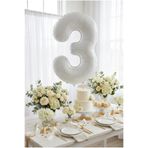 Partixa Beyaz 32 İnç Rakam 3 Folyo Balon 3 Yaş Doğum Günü Konsepti Sayı Balonu Helyum Uyumlu Parti Dekorasyon Süsleme