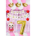 Party City 7 Yaş Kız Çocuğu Doğum Günü Seti – Hello Kitty Temalı Balon ve Arka Plan Dekoru