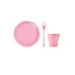 Party City Plastik Tabak Bardak Çatal Set 8 Kişilik Pembe Plastik Tabak Bardak Çatal Set Pembe