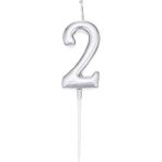 Party Fantasy 2 Yaş Gümüş Rakam Mum Gri Renk Doğum Günü Pasta Mumu Yaş Mumu 12 cm