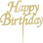 Party Fantasy Happy Birthday Gold Pleksi Altın Yazılı Ayna Pasta Üstü Süsü