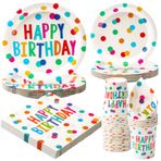 PARTY GO 100 adet puantiyeli parti yemek takımı (25 kişilik), tek kullanımlık kağıt tabak, kağıt bardak, kağıt pipet, peçete, çocuk doğum günü, erkek / kız doğum günü için parti tabak takımı