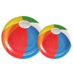 PARTY GO Yaz festivali kağıt tabak 50 adet parti tabak seti, gökkuşağı plaj topları, parti tabağı, 23 cm yemek tabağı dahil, 18 cm tatlı tabağı, 25 adet yemek için, doğum günü partisi, plaj temalı