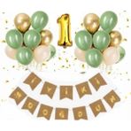 Party Store 1 Yaş Kraft Gold Varaklı Iyi Ki Doğdun Banner 10 Adet Küf Yeşili Deniz Kumu Balon Set