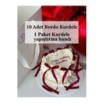 PartyPoo Pasta Balon Üzeri Fiyonk Kurdele Bordo 10 adet büyük kurdele Doğum Günü Süsleme