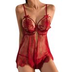PARUPRUP Kadın Sexy Babydoll İç Çamaşırı Sabahlık Şeffaf File Dantel V Yaka İç Çamaşırı Çiçek Nakışlı Sütyen Seksi İç Çamaşırı Sırtı Açık Gecelik Önü Açık Elbise Gecelik Teddy Chemise, Burgund, Tek