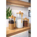 Paşabahçe 3'lü Bambu Kapaklı Kaşıklı Cam Saklama Kavanoz Seti - 1350ml+1000ml+650ml Mutfak Düzenleyici