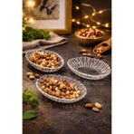 Paşabahçe 3'lü Oval Cam Çerezlik/Kahvaltılık Kasesi - Desenli Kristal Cam Meze & Sosluk Kase 15cm