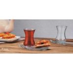 Paşabahçe 8 Parça Cam İnce Belli Sunumluklu Çay Bardağı Seti - 125 ml - 4 Adet - Şeffaf