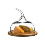 Paşabahçe Ahşap Altlıklı Cam Kapaklı Servis Sunum Tatlı Tabağı, 22x17 Cm