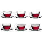 Paşabahçe Basic 12 Parçalı Cam Çay Fincan Takımı Şeffaf Desensiz Kulplu 6'lı Set 97948
