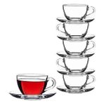 Paşabahçe Basic Fincan Takımı 12 Parça 240 ml Hacimli Şeffaf Cam Kulplu 6 Fincan ve Tabak