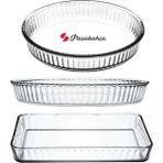 Paşabahçe Borcam 3 Parça Isıya Dayanıklı Cam Fırın Kabı Seti - Yuvarlak ve Dikdörtgen, Şeffaf, Fırında ve Buzlukta Kullanıma Uygun