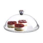 Paşabahçe Cam Kapaklı Cam Kek Fanusu 10 cm Ebatlı Beyaz Desenli 1 lt Hacimli