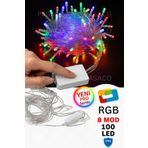 PASACO 100led Fişli Pirinç Led 10 Mt (RGB) 8 Modlu Şerit Led Dekor Lambası Animasyonlu Yılbaşı Ağacı Işığı